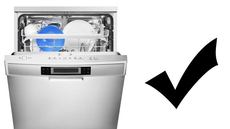 white dishwasher with check mark