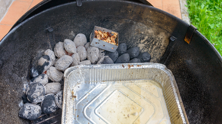 Grill with tin of water