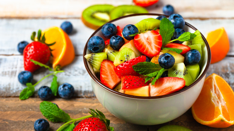 fruit salad with mint leaves