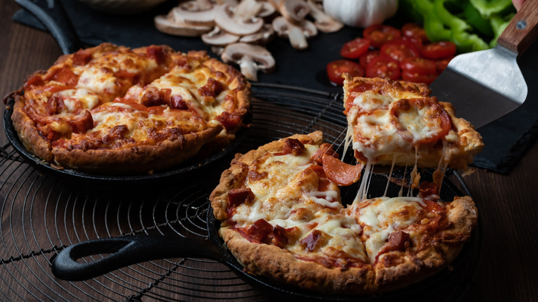 Pizza in cast iron pan