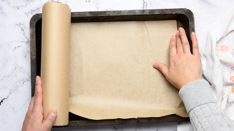 Parchment paper on tray