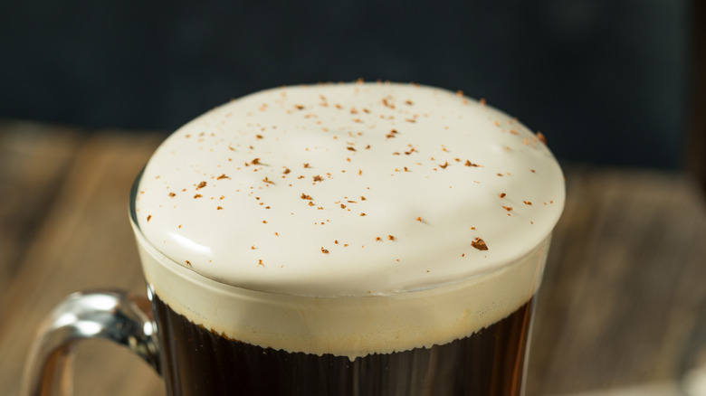 close-up top of a creamy Irish coffee