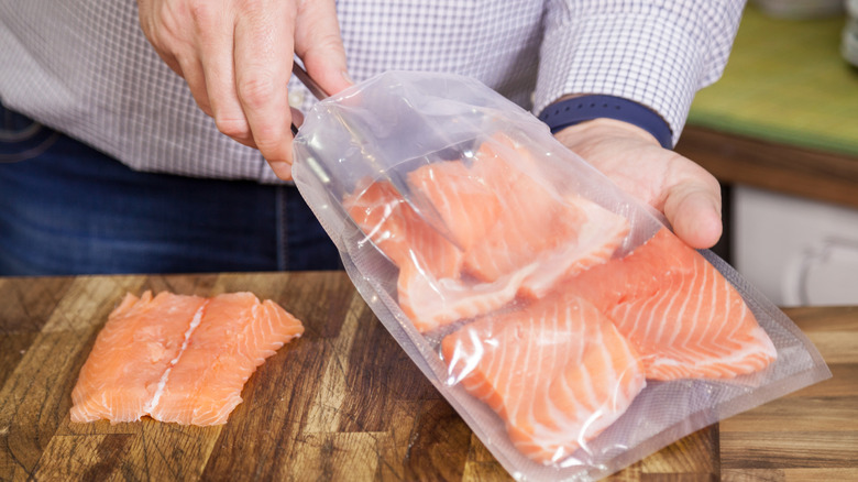 Salmon in sous vide bag