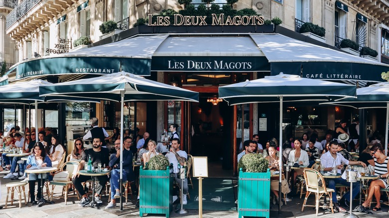 Green awning over French café