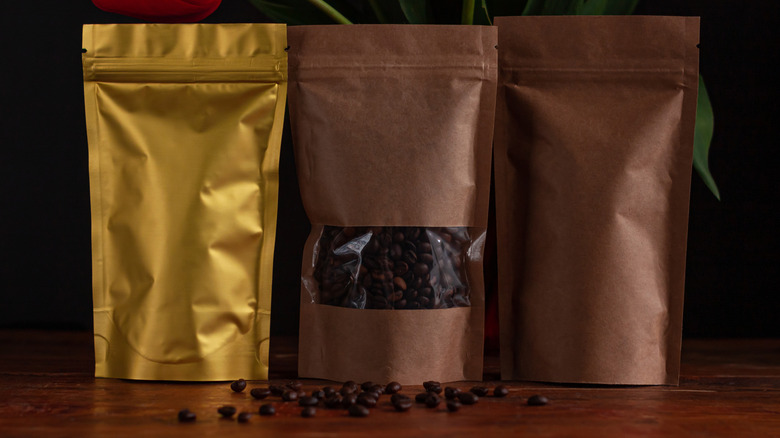 Three bags of coffee beans