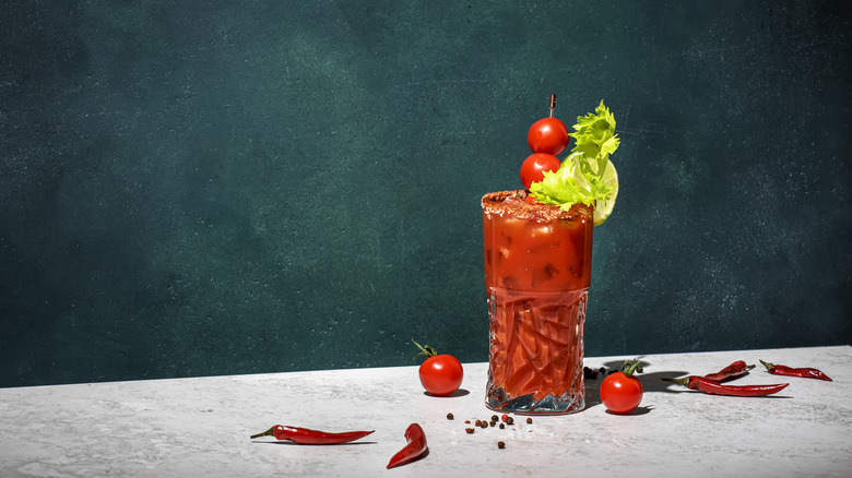 bloody mary cocktail with garnishes