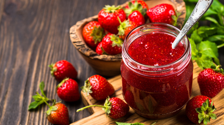 Jar of strawberry jam