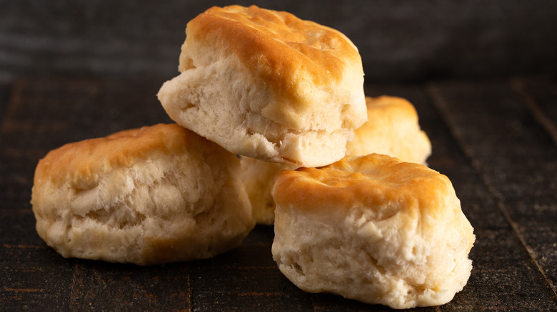 Pile of biscuits on table