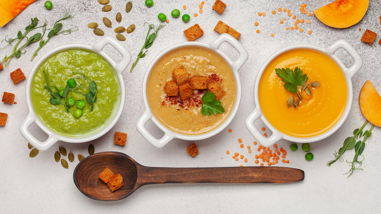 Bowls of different soups