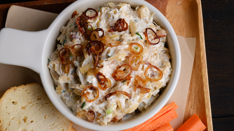 Dish of caramelized onion dip