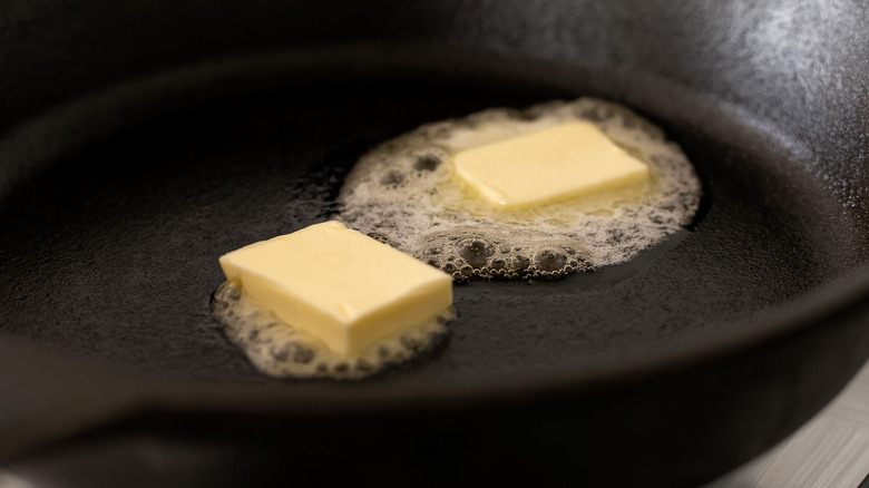 butter melting in a skillet