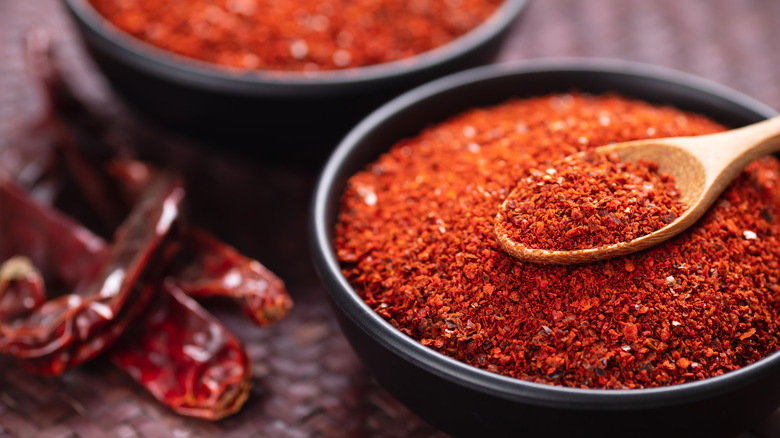 crushed red chili in bowls