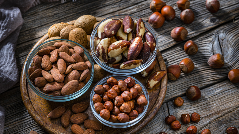 assorted nuts in bowls