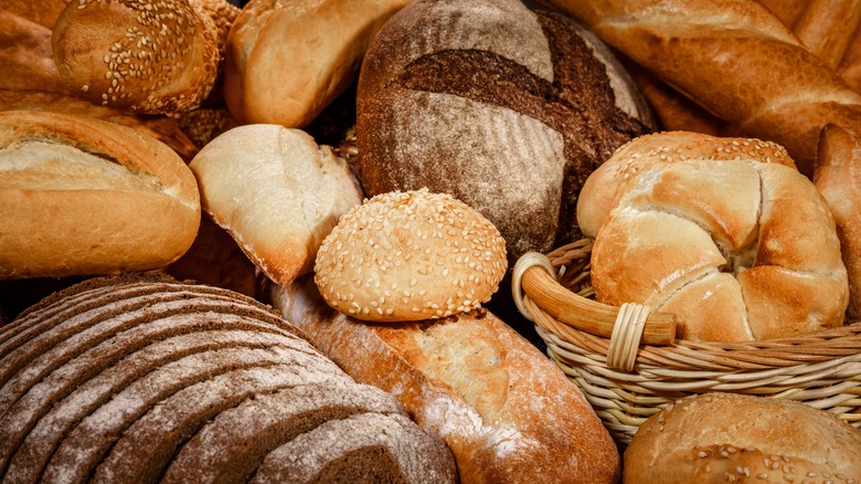 different types of bread on table