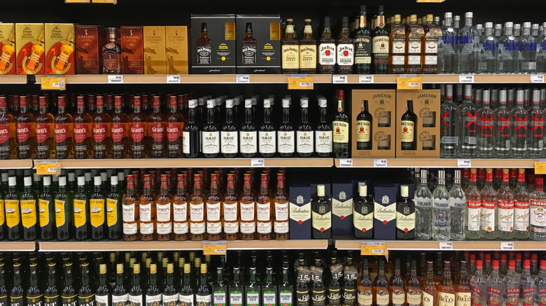 bottles on shelves liquor store