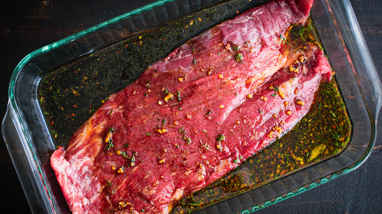 Flank steak in marinade