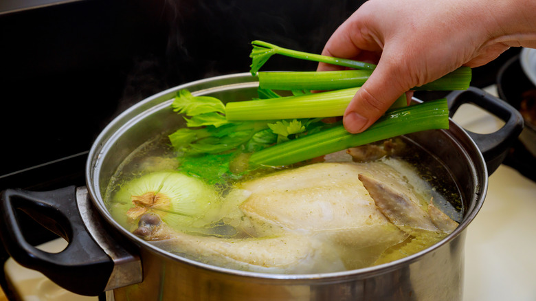 Adding celery and making chicken broth