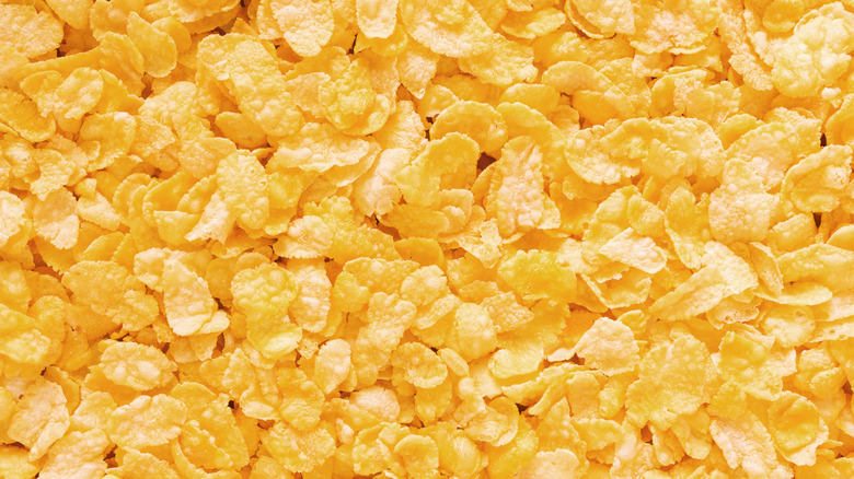 Yellow cornflakes, shown spread out here, can add texture to a casserole.