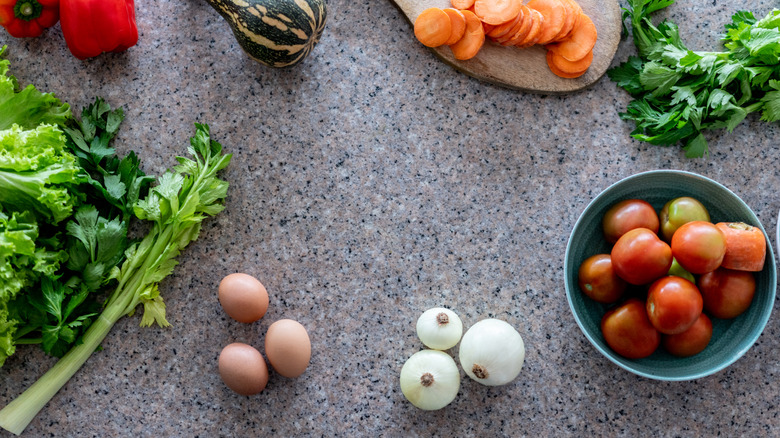 Celery, eggs, vegetables