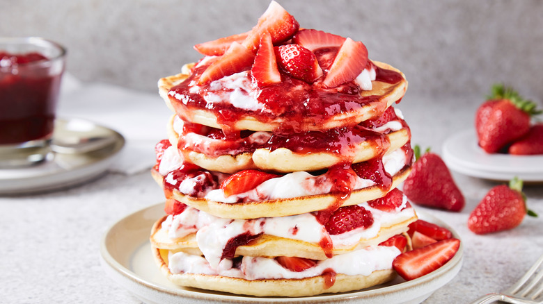 strawberry pancakes with icing