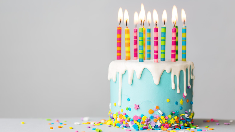 birthday drip cake with candles