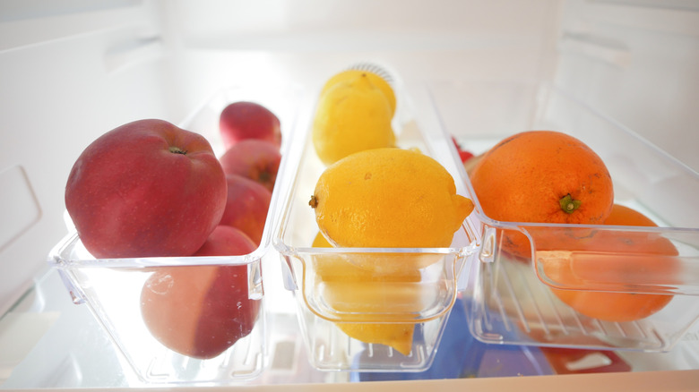 Healthy snacks in white fridge