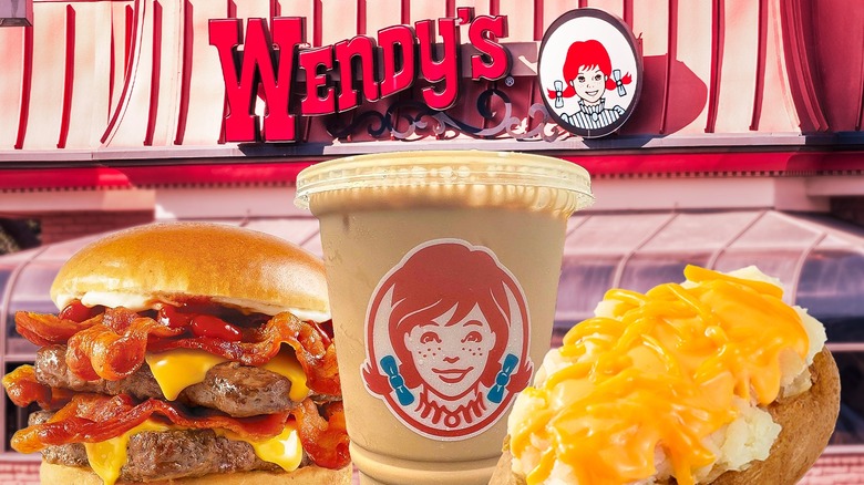 Wendy's fast food meal with a sign in the background