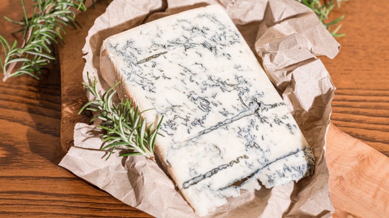 A slice of gorgonzola