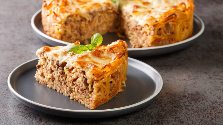 Slice of spaghetti pie