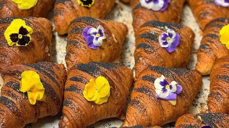 Poppy seed croissants with pansies
