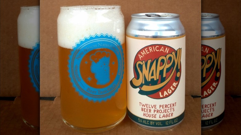 A can of Snappy! American Lager
