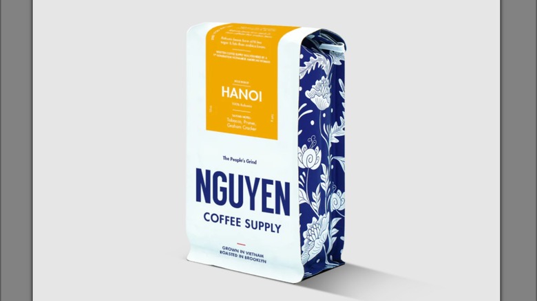 Nguyen Coffee Supply brand bag of Hanoi robusta coffee isolated on white background