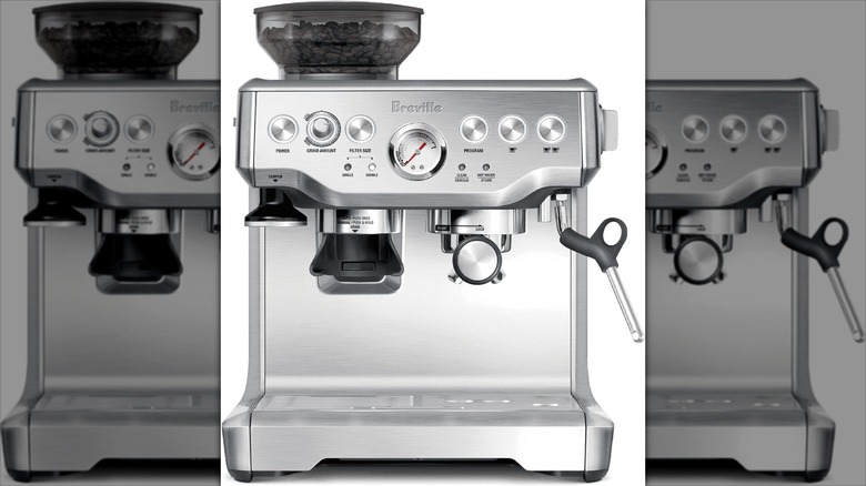 Breville BES870XL Espresso Machine is on display.