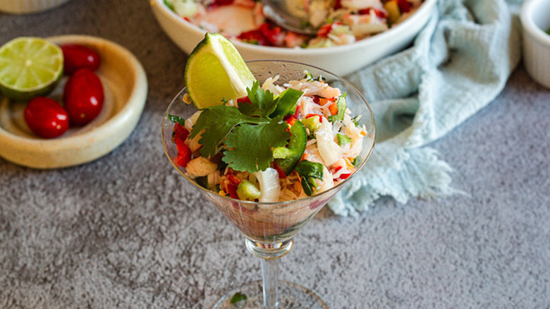 ceviche in glass with herbs