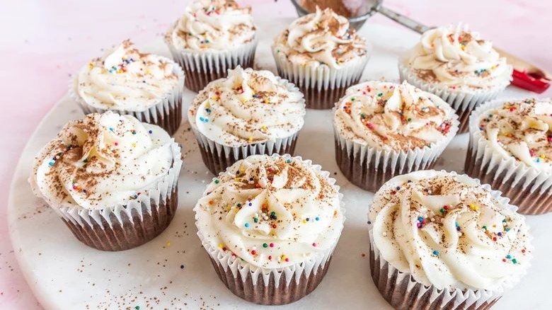 vegan chocolate cupcakes on platter