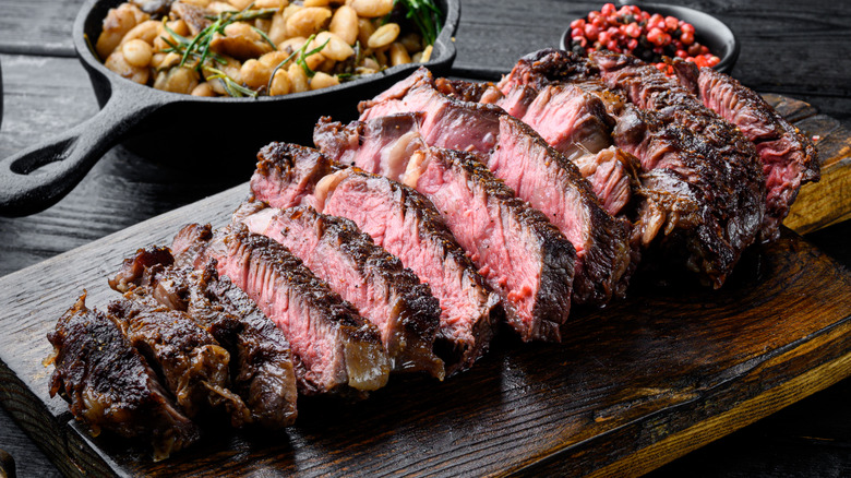 sliced ribeye on wood