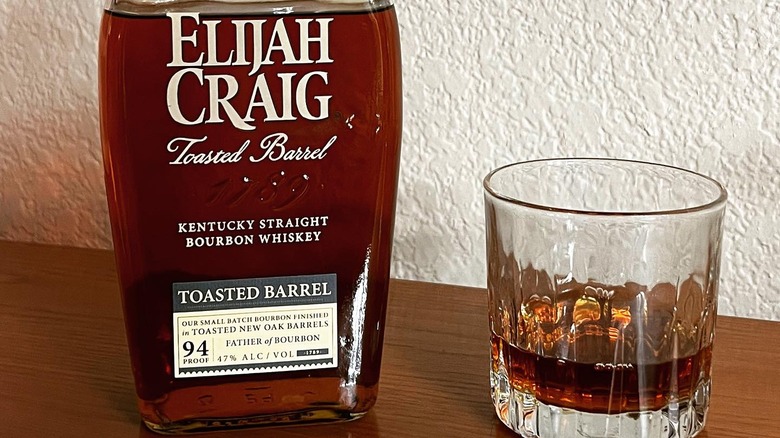 Elijah Craig Toasted Barrel bottle with glass