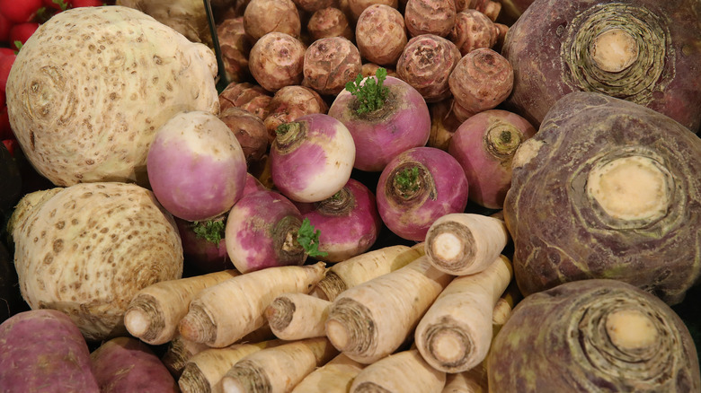 Root vegetables for the confit