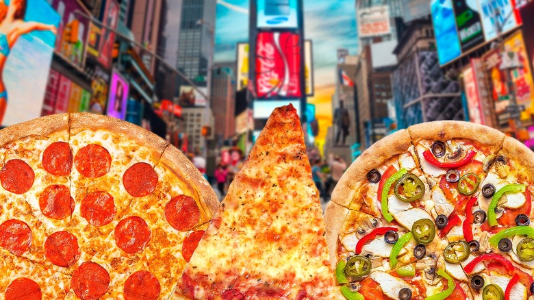 pizza with NYC backdrop