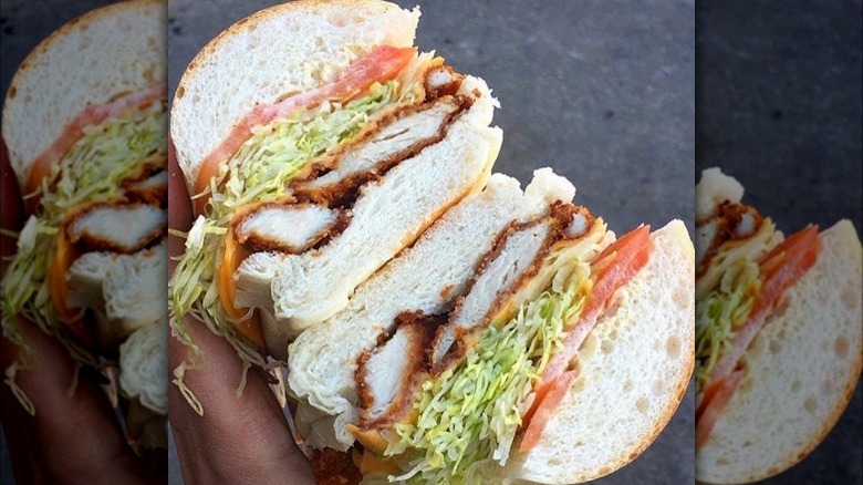 Chicken cutlet sandwich cross section