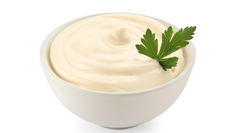 Mayonnaise in white bowl