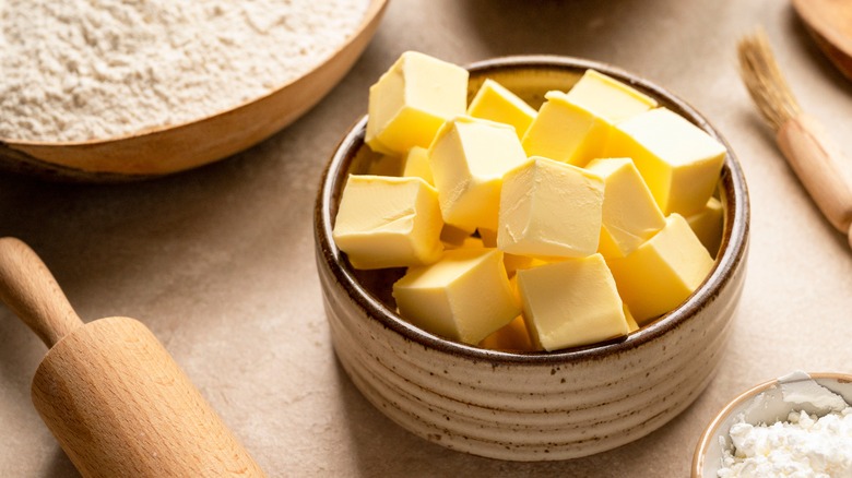 Bowl of cubed butter