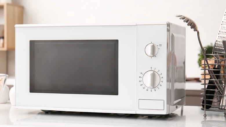 Microwave oven in kitchen