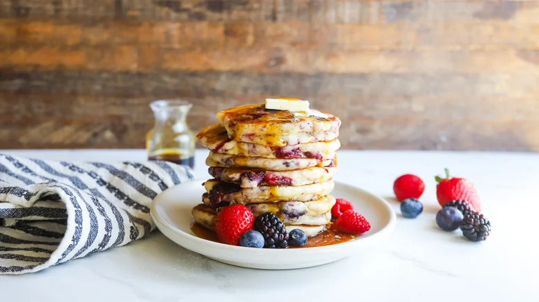 berry buttermilk pancakes on plate