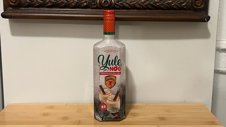 Yule Nog Fireball bottle on table