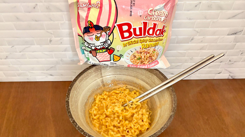 Buldak cream carbonara ramen, bowl