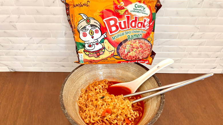 Buldak curry ramen in bowl