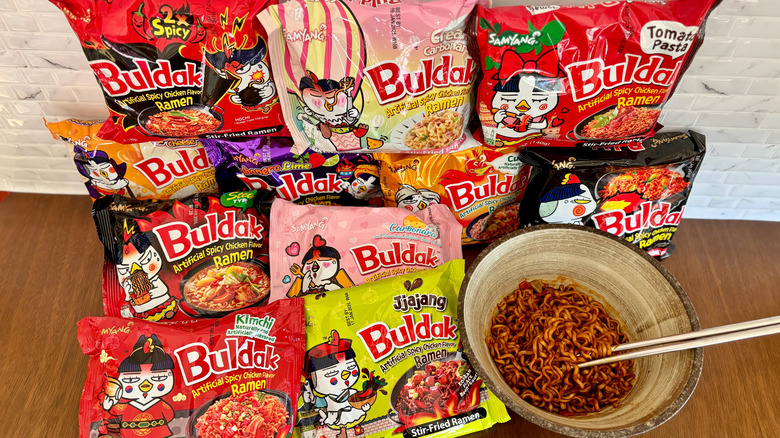 Buldak packets with cooked ramen