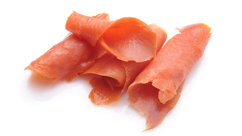 smoked salmon on white background