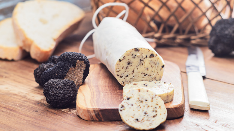 truffle butter on cutting board